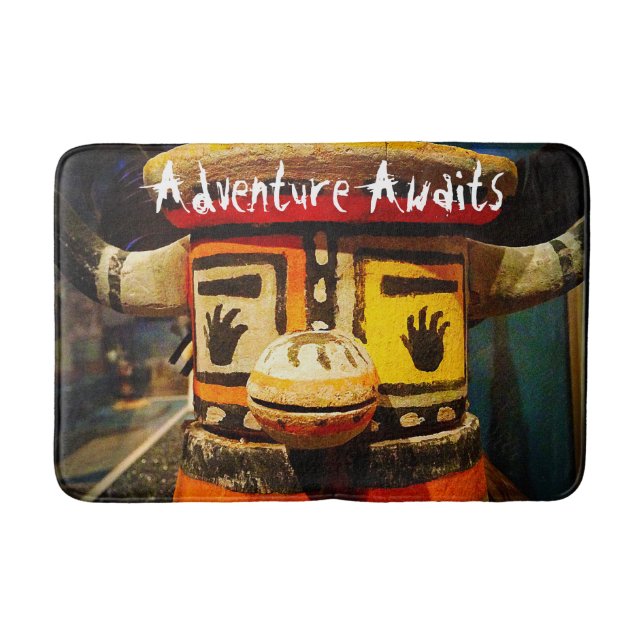 Adventure Awaits Quote Kachina Doll Photography Bath Mat (Front)