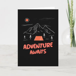 Adventure Awaits Retro Summer Camp Tent Card