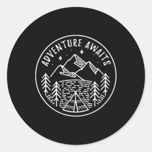 Adventure Awaits Retro Summer Camp Tent Shirt For Classic Round Sticker