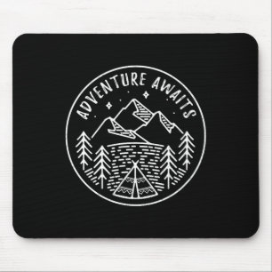 Adventure Awaits Retro Summer Camp Tent Shirt For Mouse Mat