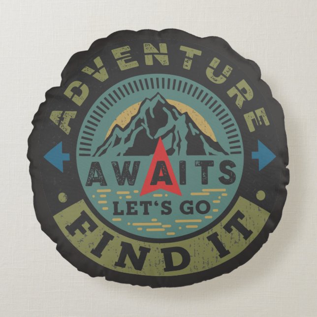 Adventure Awaits Round Cushion (Front)