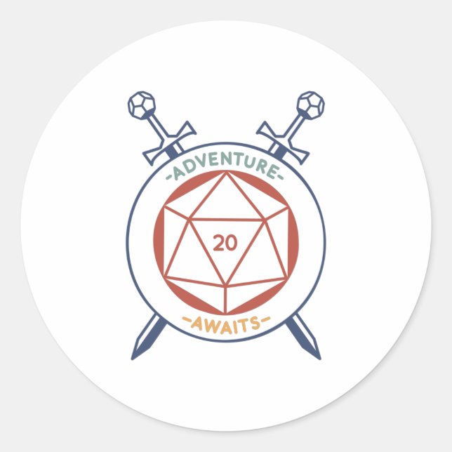 ADVENTURE AWAITS RPG DESIGN CLASSIC ROUND STICKER (Front)