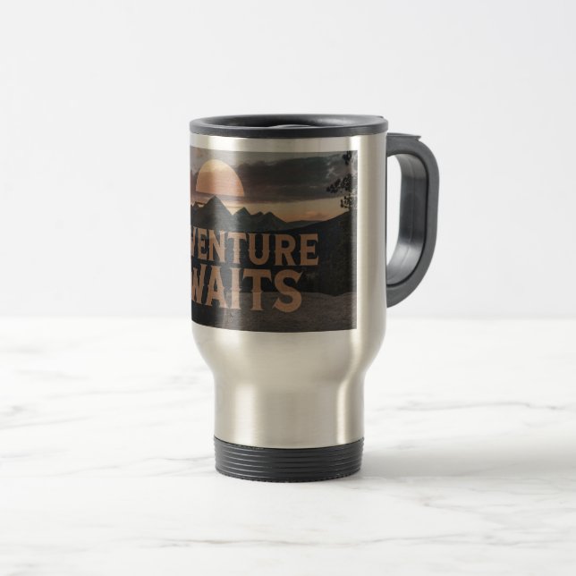 Adventure Awaits – Rugged Mountain Yeti  Tumbler Travel Mug (Front Right)