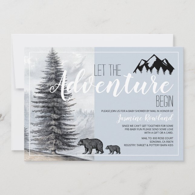Adventure Awaits Rustic Bears Baby Shower By Mail Invitation (Front)