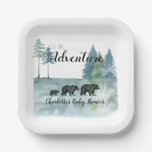 Adventure Awaits Rustic Bears Baby Shower Paper Plate