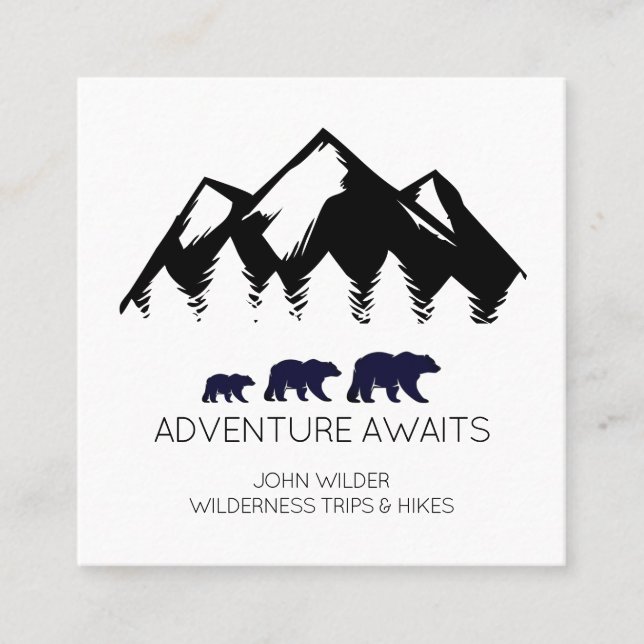 Adventure Awaits Rustic Bears Outdoor Hikes Guide Square Business Card (Front)