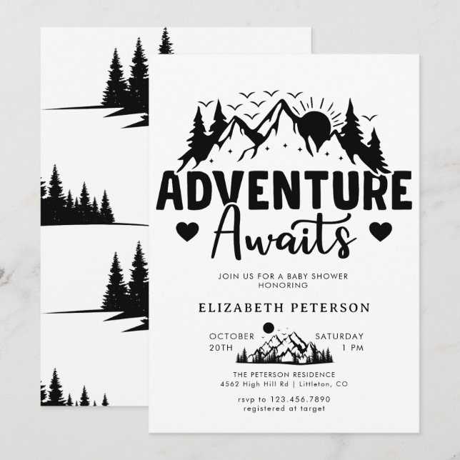 Adventure Awaits | Rustic Mountains | Baby Shower Invitation (Front/Back)