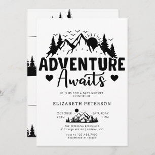 Adventure Awaits   Rustic Mountains   Baby Shower Invitation