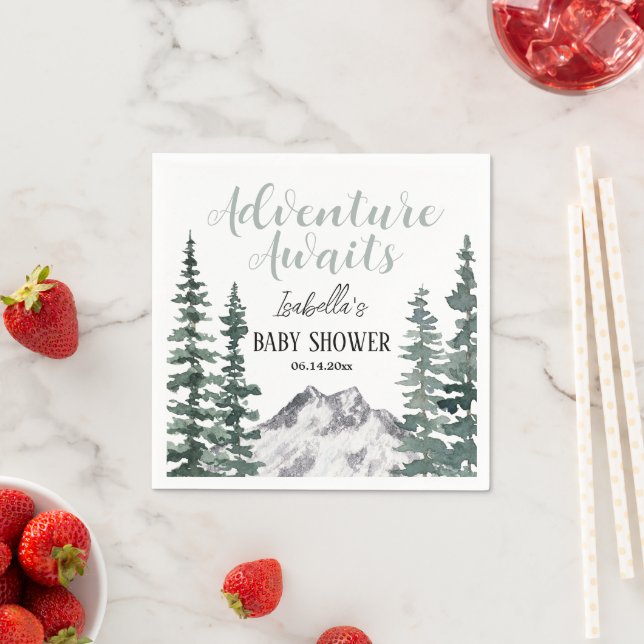 Adventure Awaits Rustic Mountains Baby Shower Napkin (Insitu)