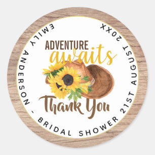 Adventure Awaits Rustic Sunflowers Bridal Shower Classic Round Sticker