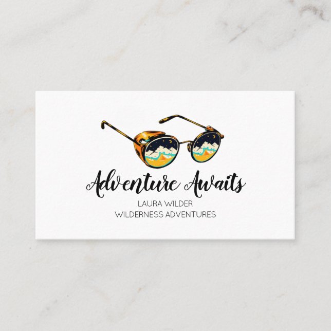 Adventure Awaits Rustic Wilderness Hiking Guide Business Card (Front)