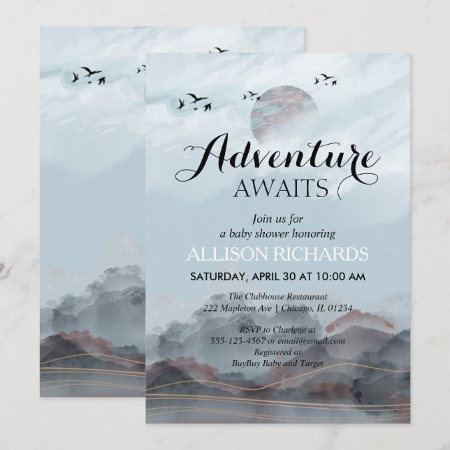 Adventure awaits rustic woodland baby shower  invitation (Front/Back)