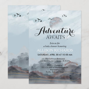 Adventure awaits rustic woodland baby shower  invitation