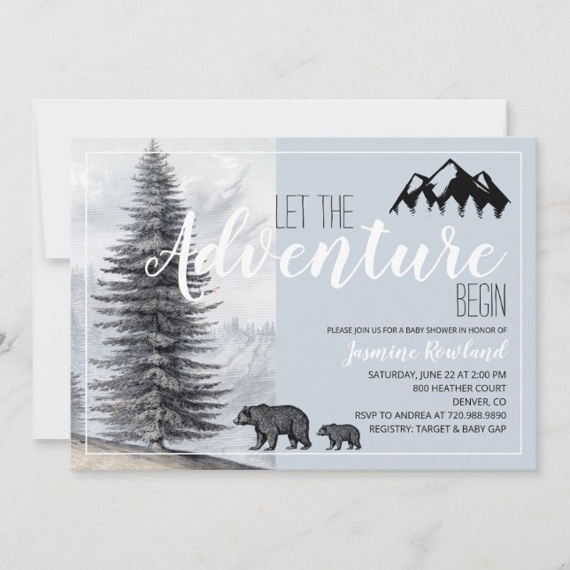 Adventure Awaits Rustic Woodland Bears Baby Shower Invitation (Front)