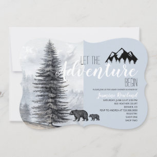 Adventure Awaits Rustic Woodland Bears Baby Shower Invitation