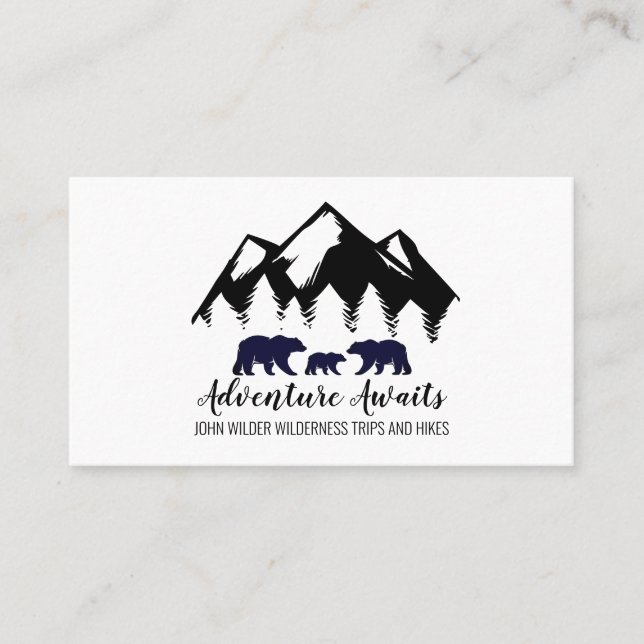 Adventure Awaits Rustic Woodland Bears Wilderness Business Card (Front)