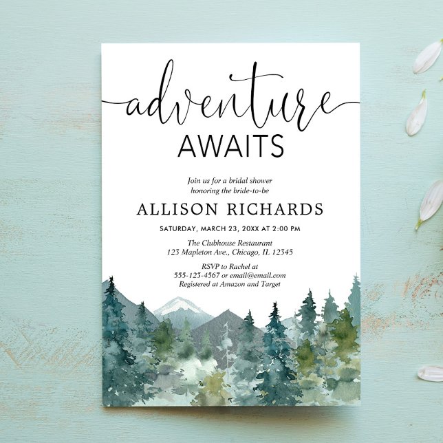 Adventure awaits rustic woodland bridal shower invitation (Creator Uploaded)