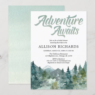 Adventure awaits rustic woodland bridal shower invitation
