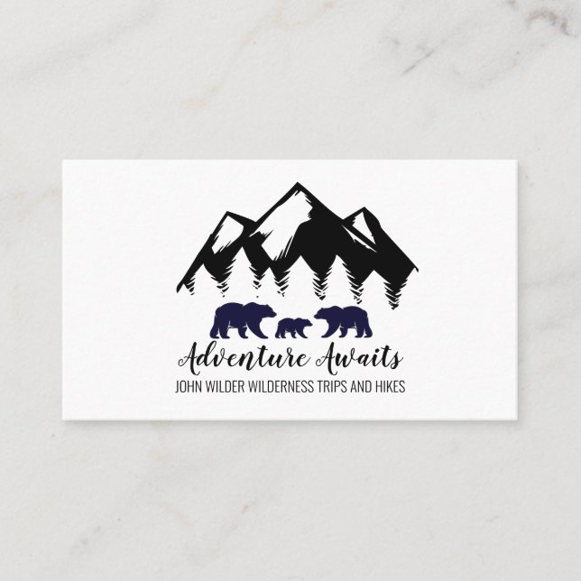 Adventure Awaits Rustic Woodland Forest Bears Business Card (Front)
