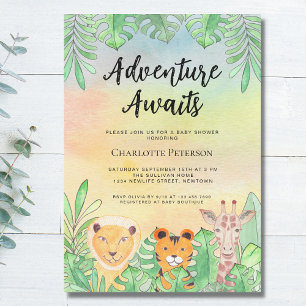 Adventure Awaits Safari Animals Baby Shower Invitation