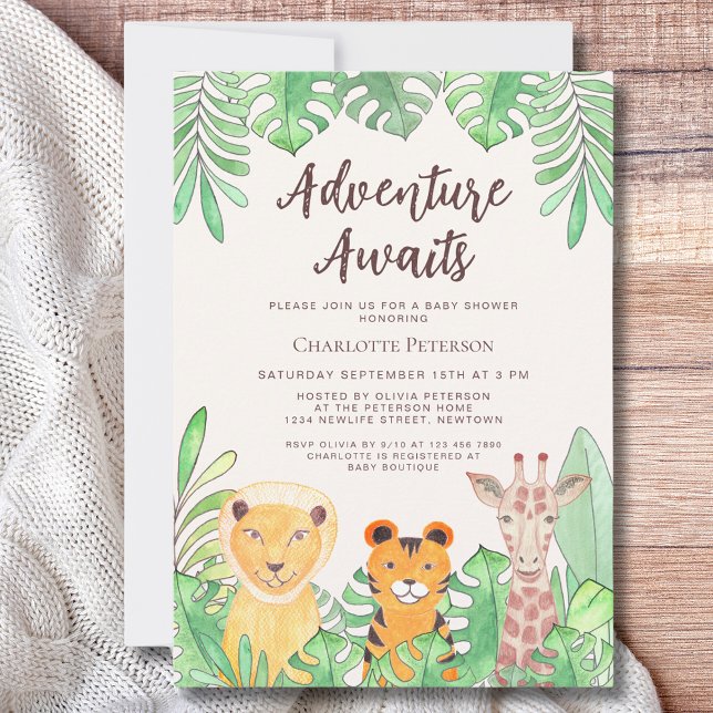 Adventure Awaits Safari Animals Baby Shower Invitation (Creator Uploaded)