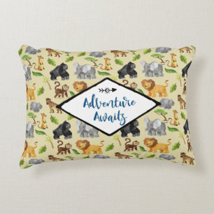 Adventure Awaits Safari Jungle Animals Pattern Decorative Cushion