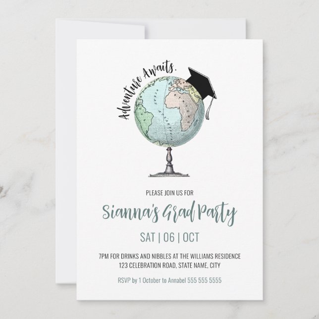 Adventure Awaits Simple Minimalist Graduation  Invitation (Front)