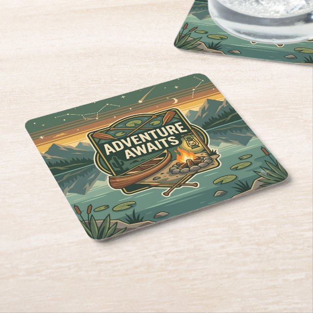 Adventure Awaits Square Paper Coaster (Angled)