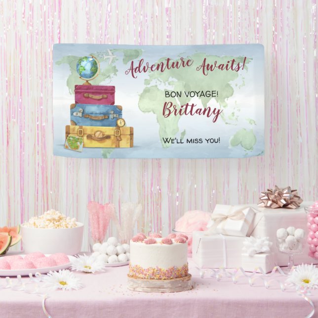 Adventure Awaits Suitcases Farewell Moving Party Banner (Party)