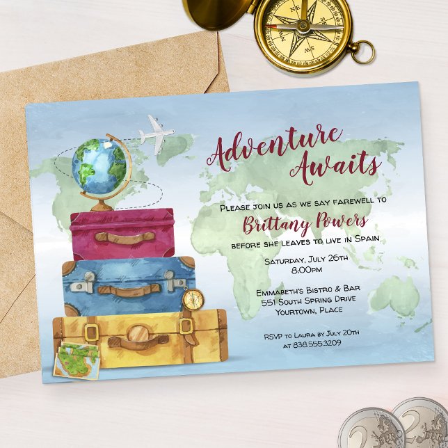 Adventure Awaits Suitcases Farewell Moving Party I Invitation (Creator Uploaded)