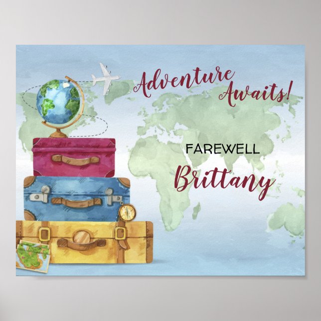 Adventure Awaits Suitcases Farewell Moving Party Poster (Front)