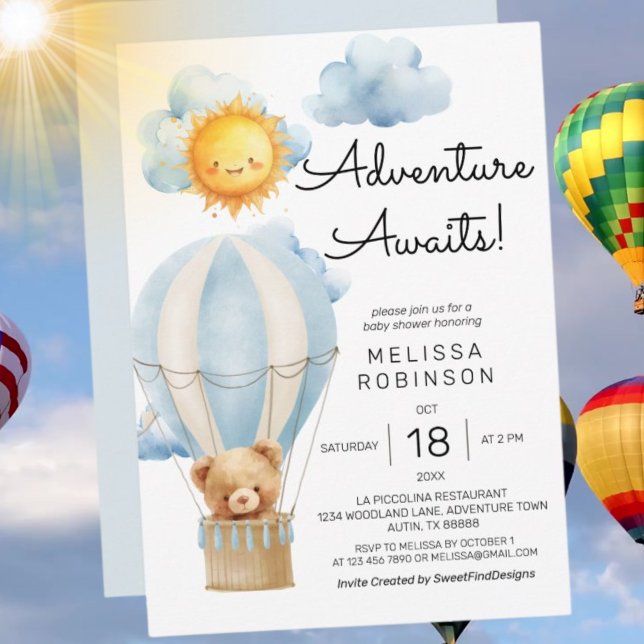 Adventure awaits sunshine teddy bear baby shower invitation (Adventure awaits sunshine teddy bear baby shower invitation)