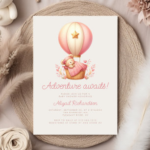 Adventure Awaits Teddy Bear Girl Baby Shower Invitation