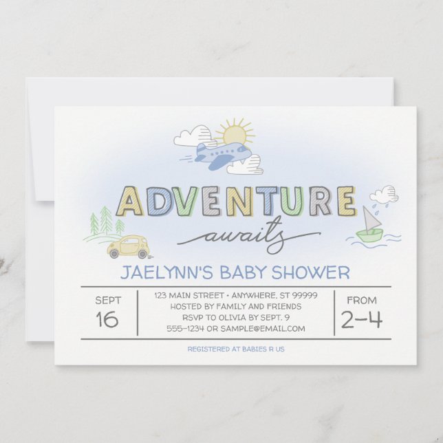 Adventure Awaits Travel Baby Shower Invitation (Front)