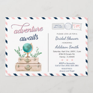 Adventure Awaits Travel Briadl Shower Navy Pink Invitation
