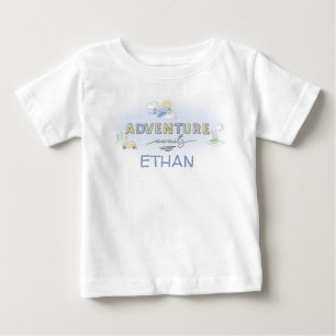 Adventure Awaits Travel Car Plane Boat Personalise Baby T-Shirt