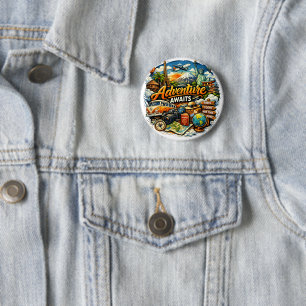 Adventure Awaits Travel Collage Vintage Vacation 6 Cm Round Badge