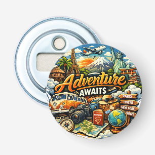 Adventure Awaits Travel Collage Vintage Vacation Bottle Opener