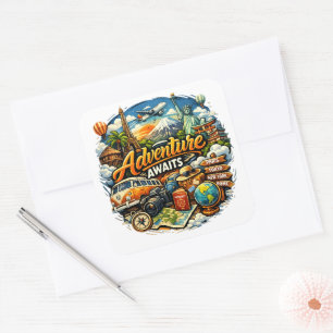 Adventure Awaits Travel Collage Vintage Vacation Square Sticker