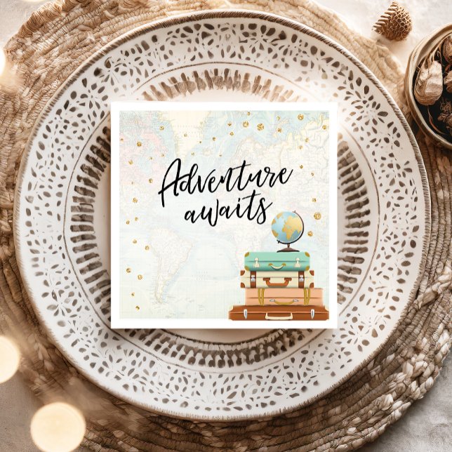 Adventure Awaits Travel Gold Confetti Baby Shower Napkin (Creator Uploaded)