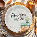 Adventure Awaits Travel Gold Confetti Baby Shower Paper Plate<br><div class="desc">♥ These paper plates are a great addition to your party! Adventure Awaits theme.</div>