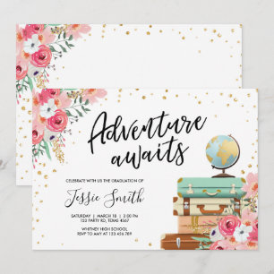Adventure Awaits Travel Graduation Party School Invitation