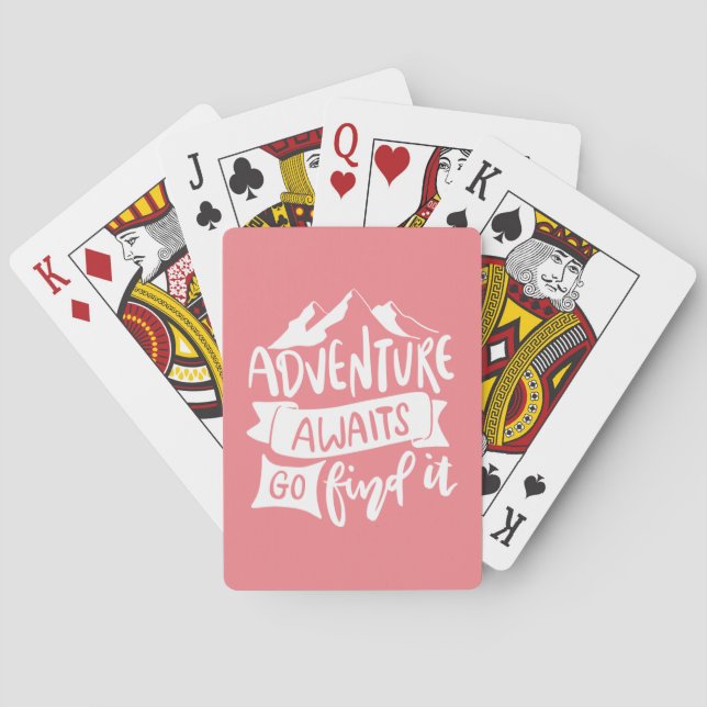 Adventure Awaits Travel Outdoor Pink White Girly Playing Cards (Back)