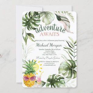 Adventure Awaits Tropical Leaves Pineapple Invitation