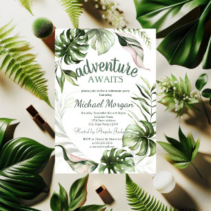 Adventure Awaits Tropical Leaves Retirement Invitation