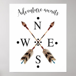 Adventure awaits Typography Tribal Arrows Compass Poster