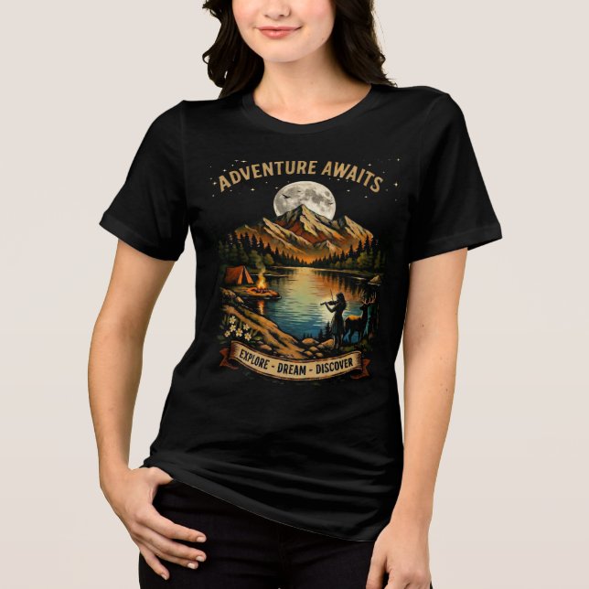 Adventure Awaits Under the Moon Tri-Blend Shirt (Front)