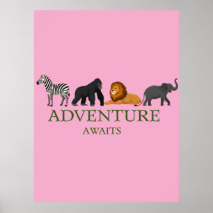 Adventure Awaits - Vintage Binoculars and Mountain Poster