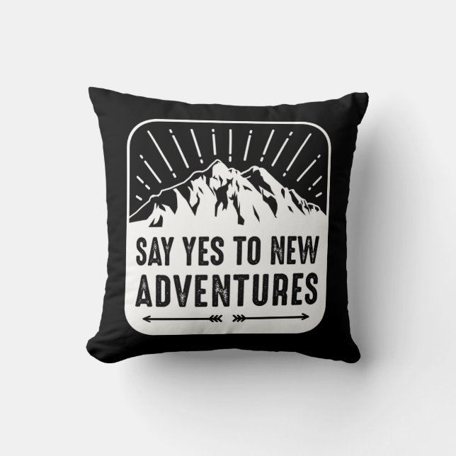 Adventure Awaits Vintage Black and White Quote Cushion (Front)