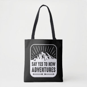 Adventure Awaits Vintage Black and White Quote Tote Bag